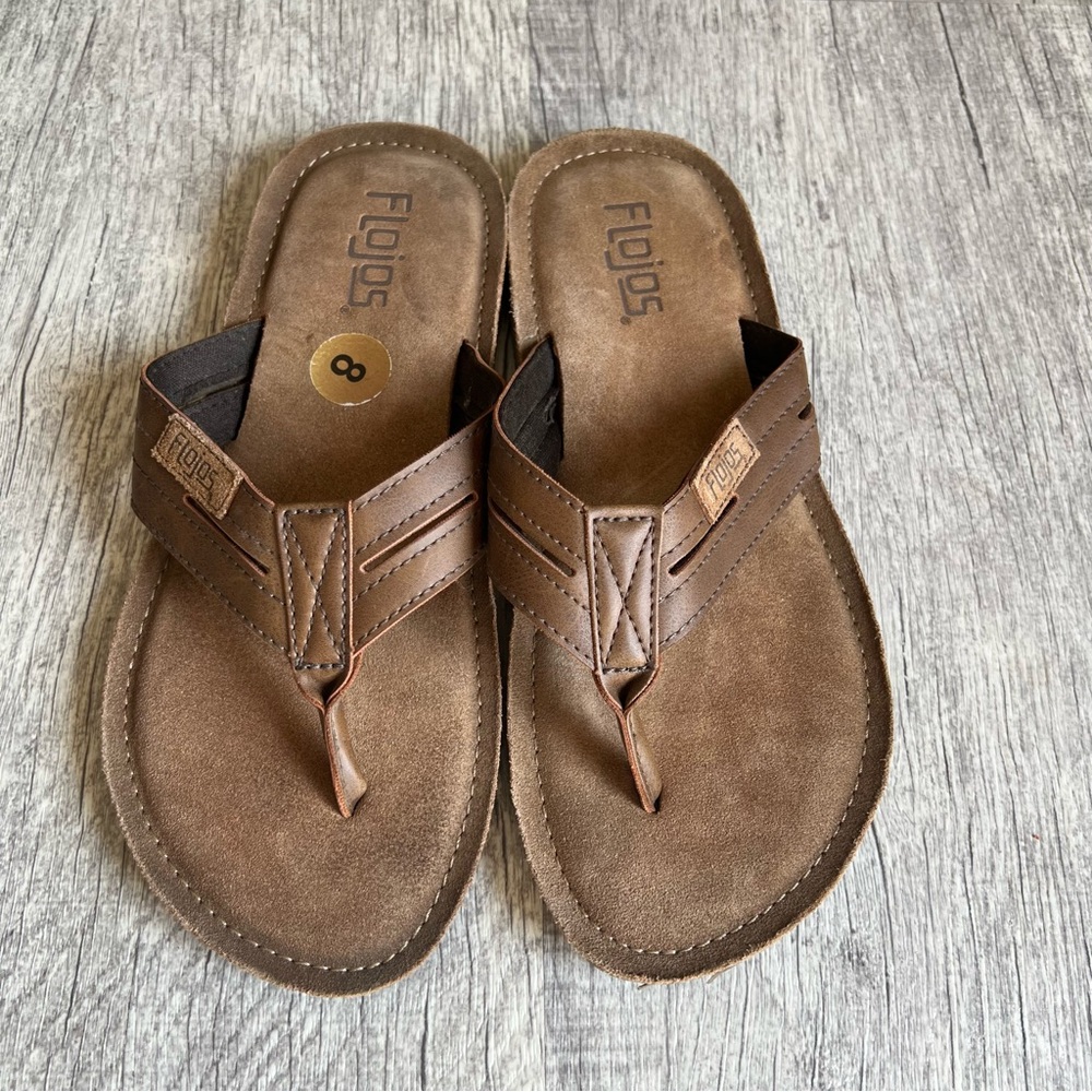 Flojos Size 8 Brown Flip Flop Synthetic Men Shoes